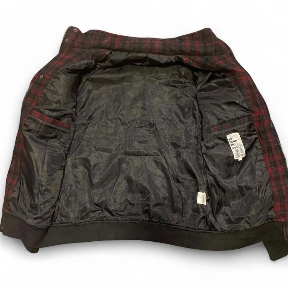 Semantic Design Red Plaid Wool Blend Military Style Jacket with Removable Hood - Picture 4 of 8